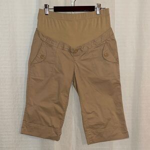 ON XS Full Panel Waist Tan Cotton Maternity Stretch Bermuda Shorts
